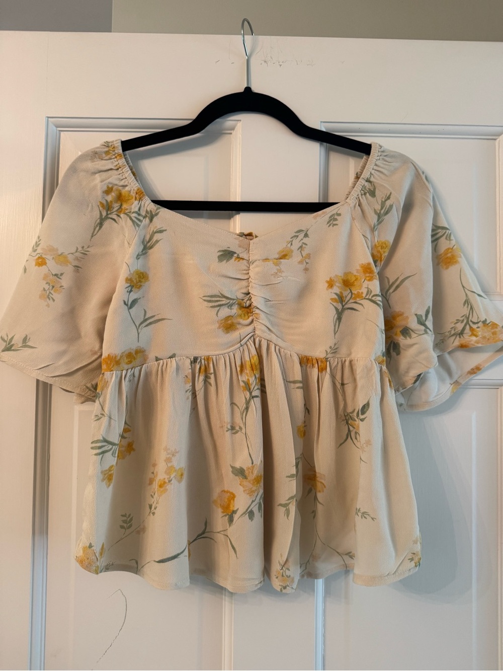 Floral Blouse in Cream with Yellow Blossoms